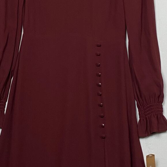 Reformation Stevie Midi Dress Claret Burgundy Mock Neck Side Slit Georgette‎ NWT - Picture 7 of 16